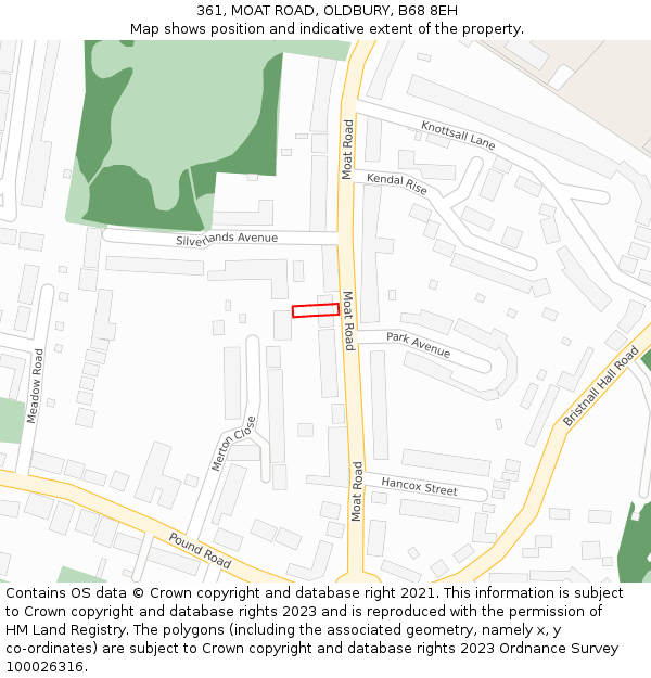 361, MOAT ROAD, OLDBURY, B68 8EH: Location map and indicative extent of plot