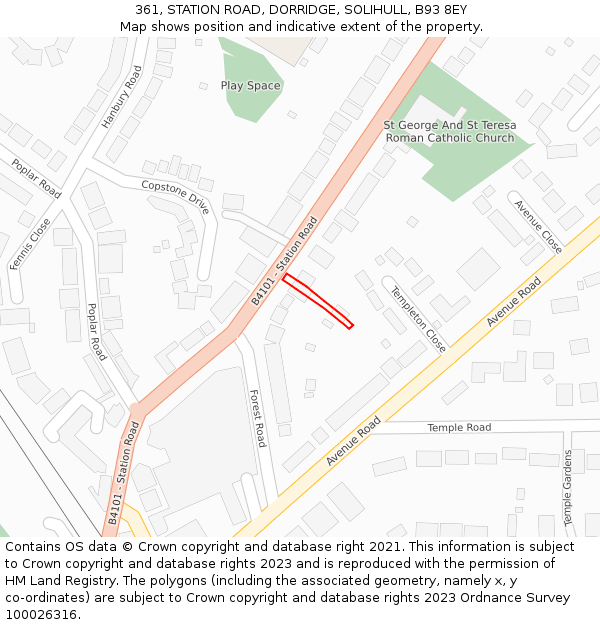 361, STATION ROAD, DORRIDGE, SOLIHULL, B93 8EY: Location map and indicative extent of plot