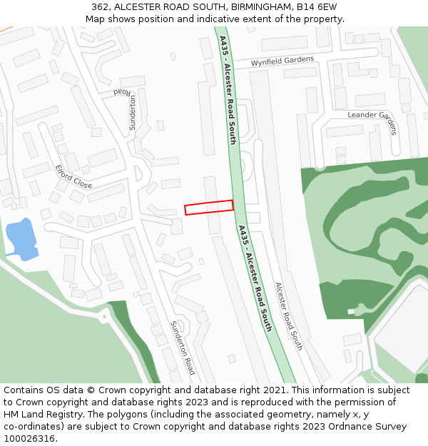 362, ALCESTER ROAD SOUTH, BIRMINGHAM, B14 6EW: Location map and indicative extent of plot