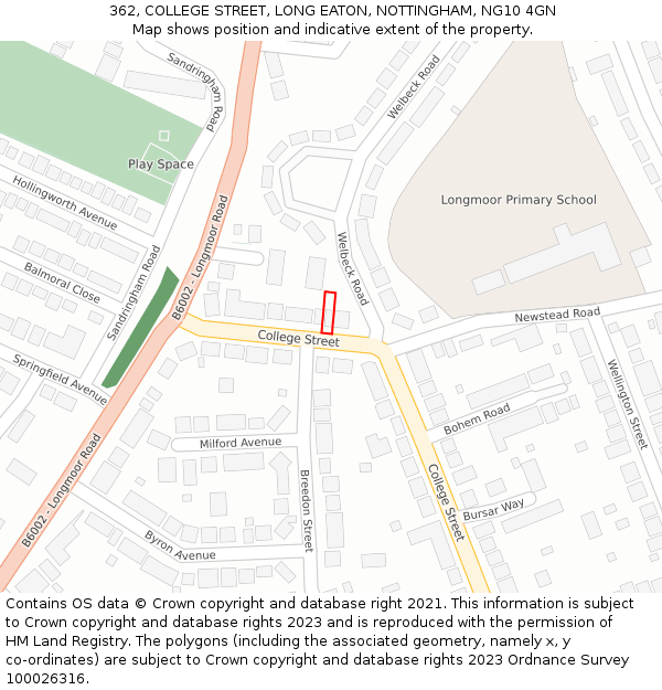 362, COLLEGE STREET, LONG EATON, NOTTINGHAM, NG10 4GN: Location map and indicative extent of plot
