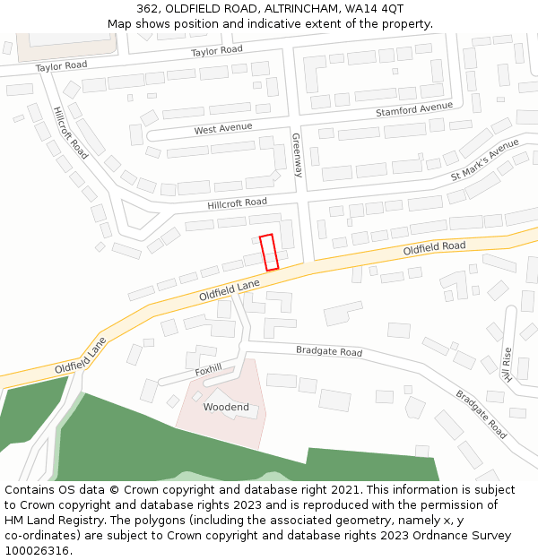 362, OLDFIELD ROAD, ALTRINCHAM, WA14 4QT: Location map and indicative extent of plot
