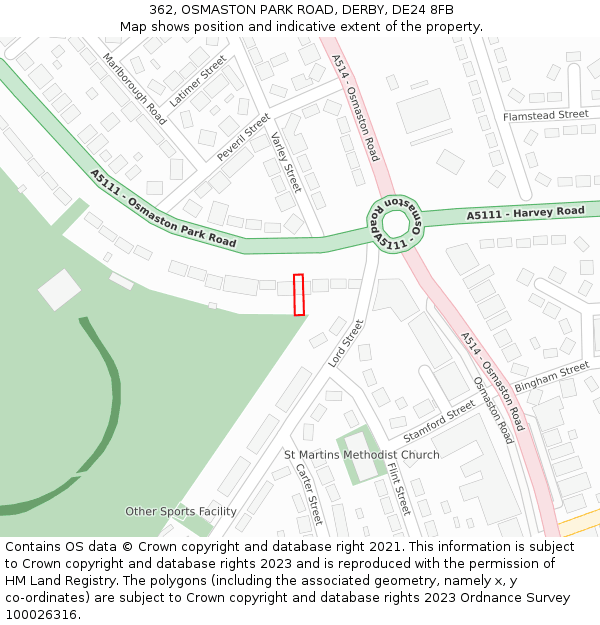 362, OSMASTON PARK ROAD, DERBY, DE24 8FB: Location map and indicative extent of plot