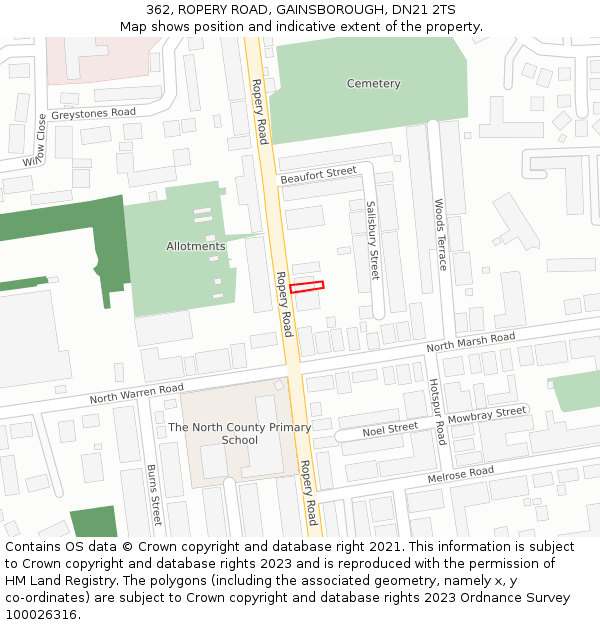 362, ROPERY ROAD, GAINSBOROUGH, DN21 2TS: Location map and indicative extent of plot
