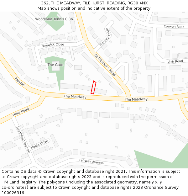 362, THE MEADWAY, TILEHURST, READING, RG30 4NX: Location map and indicative extent of plot