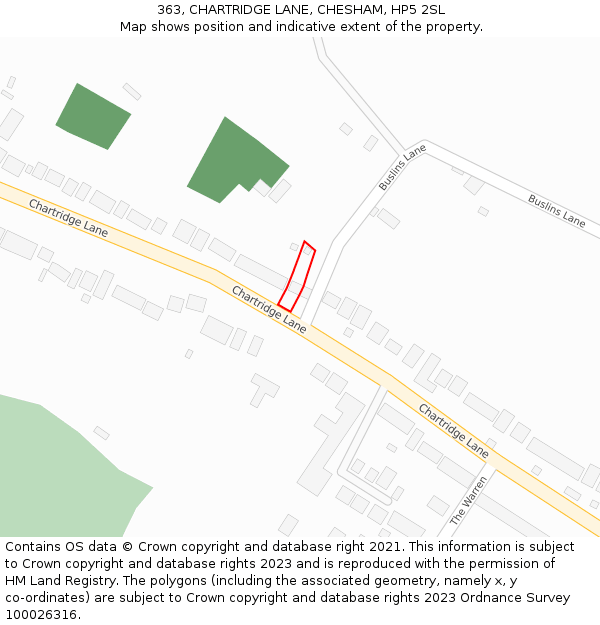 363, CHARTRIDGE LANE, CHESHAM, HP5 2SL: Location map and indicative extent of plot