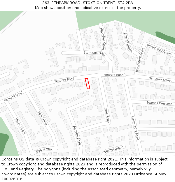 363, FENPARK ROAD, STOKE-ON-TRENT, ST4 2PA: Location map and indicative extent of plot