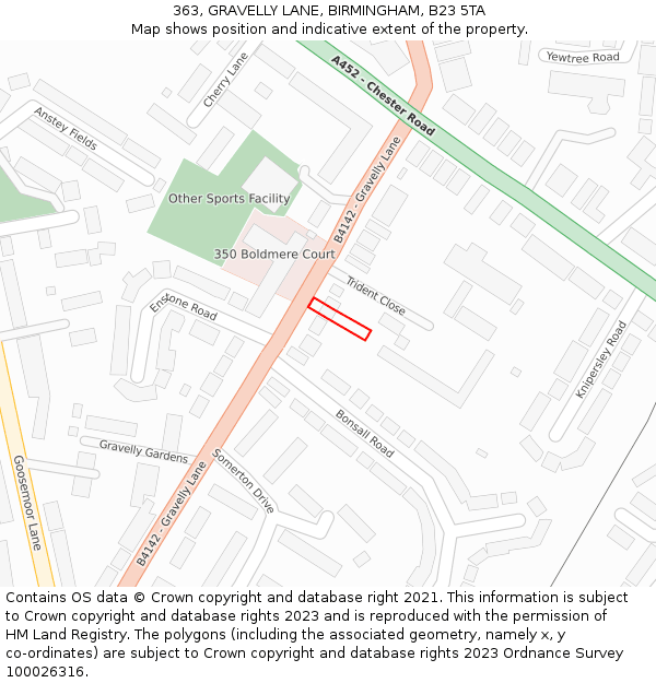363, GRAVELLY LANE, BIRMINGHAM, B23 5TA: Location map and indicative extent of plot