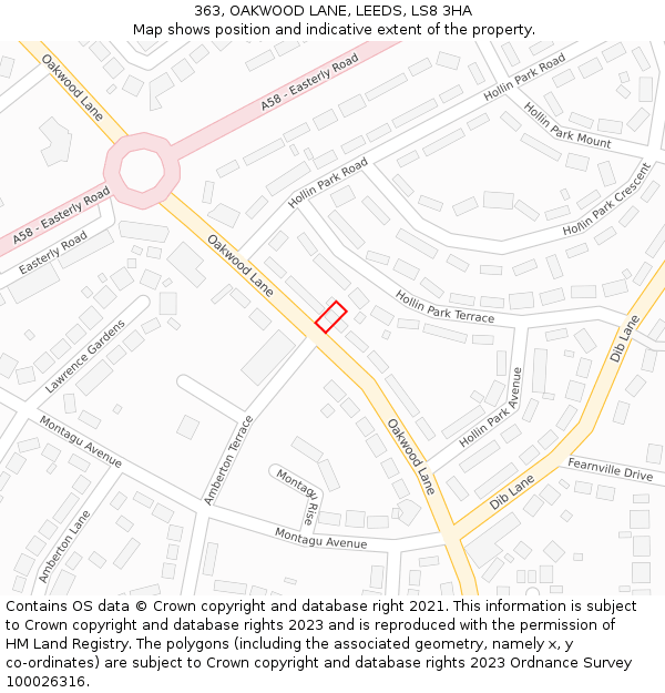 363, OAKWOOD LANE, LEEDS, LS8 3HA: Location map and indicative extent of plot