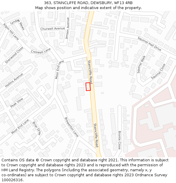 363, STAINCLIFFE ROAD, DEWSBURY, WF13 4RB: Location map and indicative extent of plot