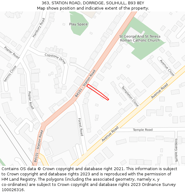 363, STATION ROAD, DORRIDGE, SOLIHULL, B93 8EY: Location map and indicative extent of plot