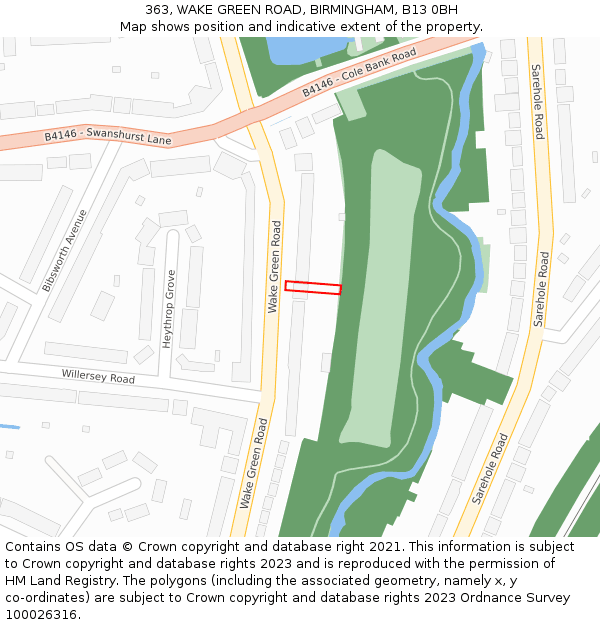 363, WAKE GREEN ROAD, BIRMINGHAM, B13 0BH: Location map and indicative extent of plot