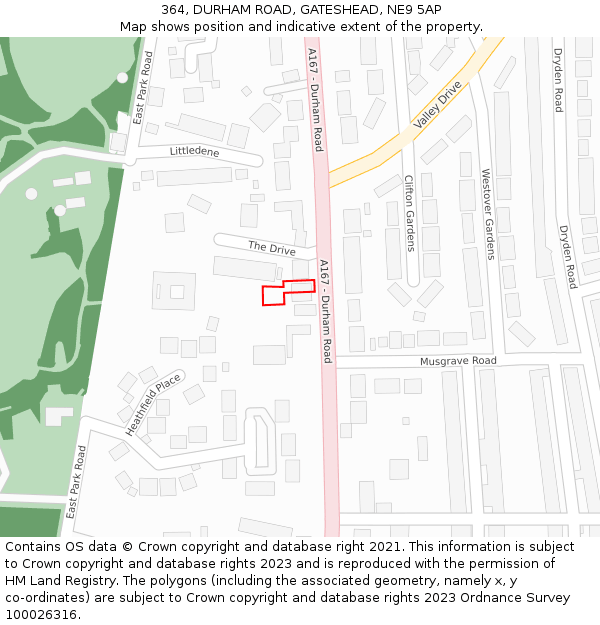 364, DURHAM ROAD, GATESHEAD, NE9 5AP: Location map and indicative extent of plot
