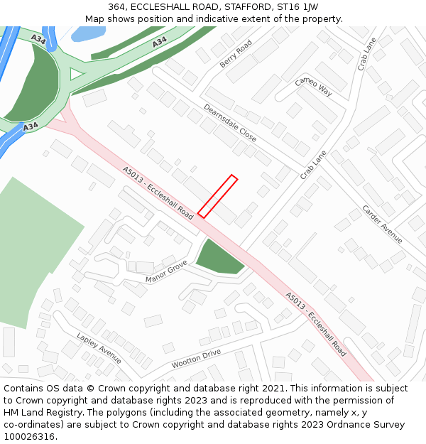 364, ECCLESHALL ROAD, STAFFORD, ST16 1JW: Location map and indicative extent of plot