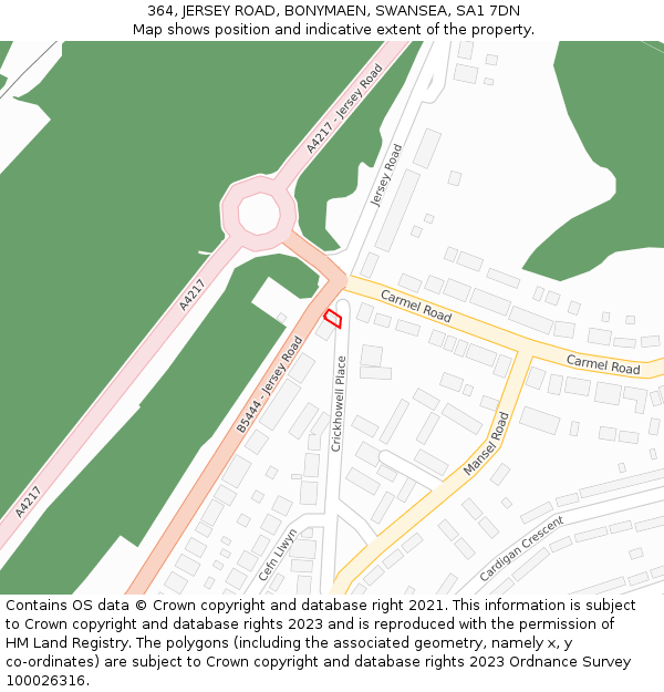 364, JERSEY ROAD, BONYMAEN, SWANSEA, SA1 7DN: Location map and indicative extent of plot