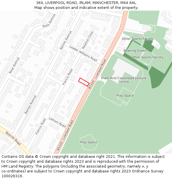 364, LIVERPOOL ROAD, IRLAM, MANCHESTER, M44 6AL: Location map and indicative extent of plot