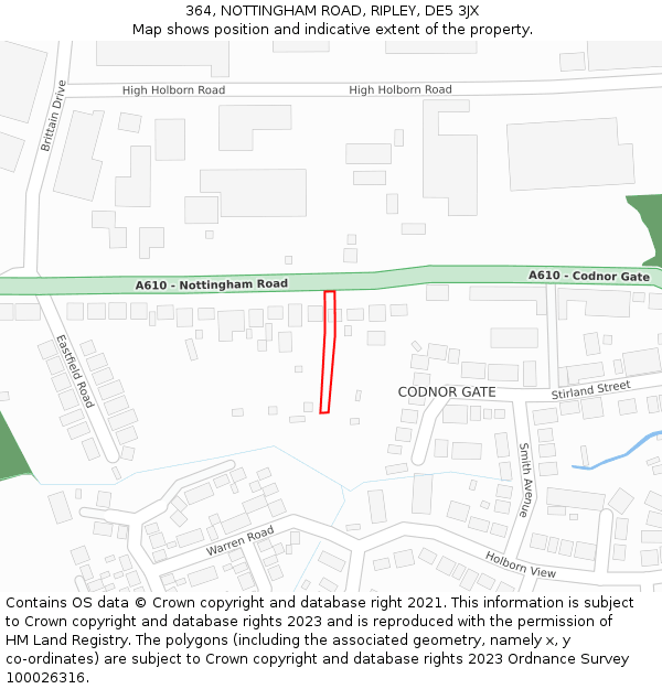 364, NOTTINGHAM ROAD, RIPLEY, DE5 3JX: Location map and indicative extent of plot