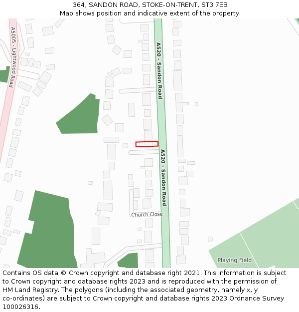 364, SANDON ROAD, STOKE-ON-TRENT, ST3 7EB: Location map and indicative extent of plot