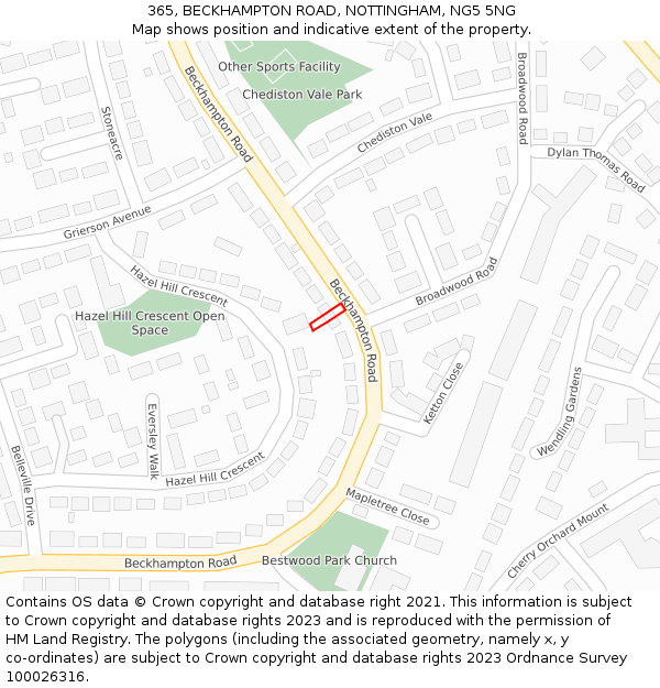365, BECKHAMPTON ROAD, NOTTINGHAM, NG5 5NG: Location map and indicative extent of plot