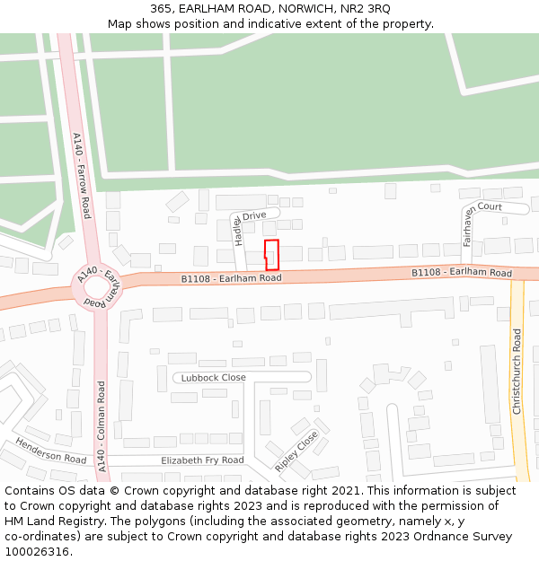 365, EARLHAM ROAD, NORWICH, NR2 3RQ: Location map and indicative extent of plot