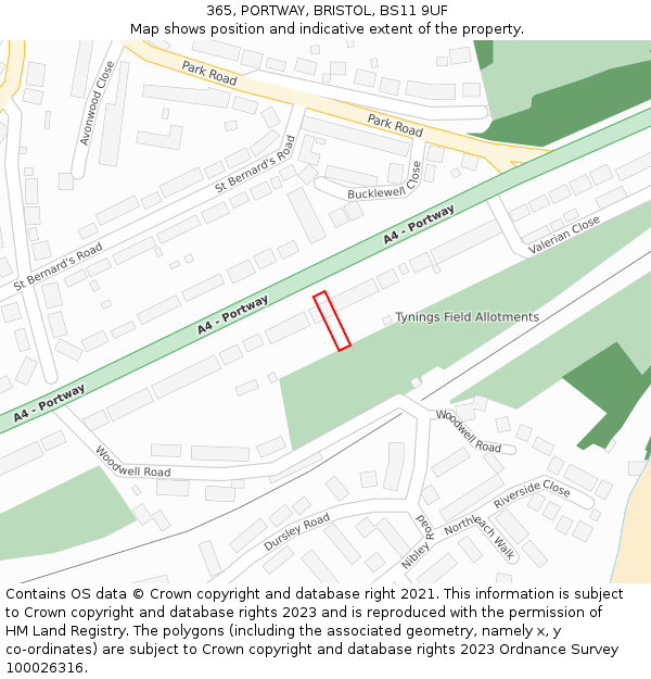 365, PORTWAY, BRISTOL, BS11 9UF: Location map and indicative extent of plot