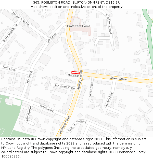 365, ROSLISTON ROAD, BURTON-ON-TRENT, DE15 9RJ: Location map and indicative extent of plot