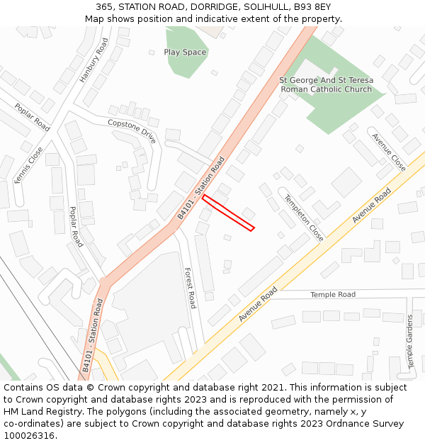 365, STATION ROAD, DORRIDGE, SOLIHULL, B93 8EY: Location map and indicative extent of plot