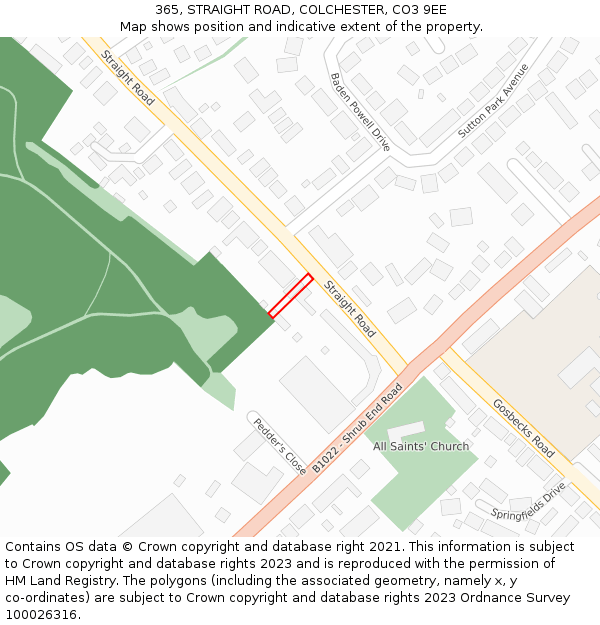 365, STRAIGHT ROAD, COLCHESTER, CO3 9EE: Location map and indicative extent of plot