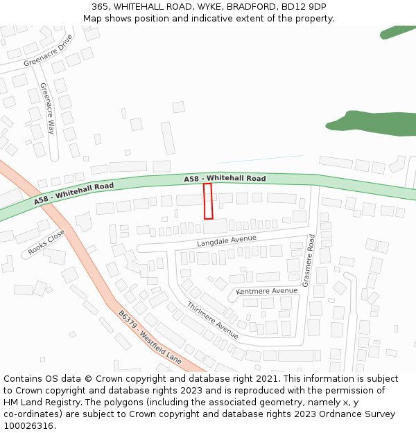 365, WHITEHALL ROAD, WYKE, BRADFORD, BD12 9DP: Location map and indicative extent of plot