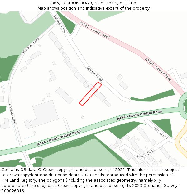 366, LONDON ROAD, ST ALBANS, AL1 1EA: Location map and indicative extent of plot