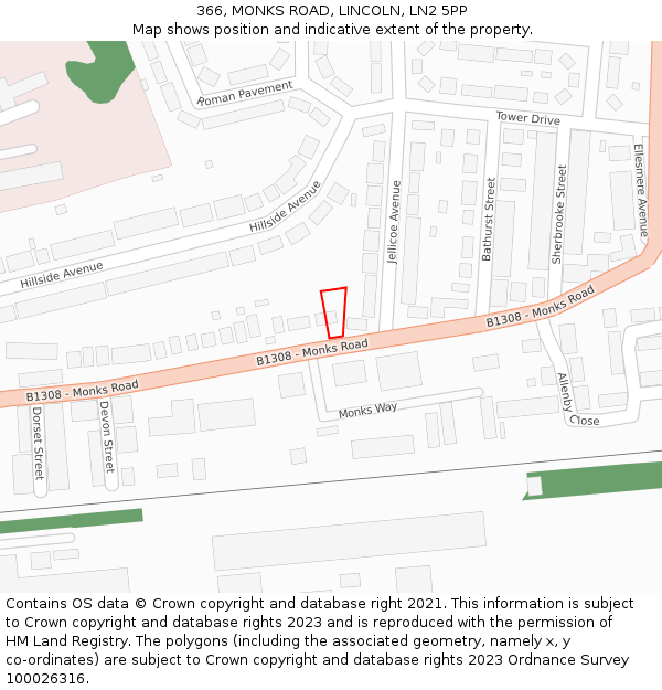 366, MONKS ROAD, LINCOLN, LN2 5PP: Location map and indicative extent of plot