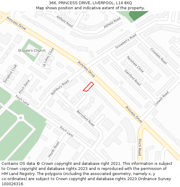 366, PRINCESS DRIVE, LIVERPOOL, L14 8XQ: Location map and indicative extent of plot