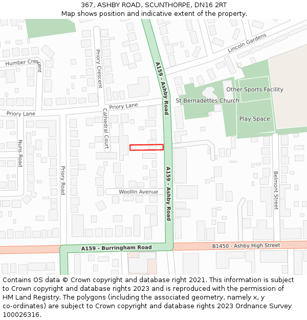 367, ASHBY ROAD, SCUNTHORPE, DN16 2RT: Location map and indicative extent of plot