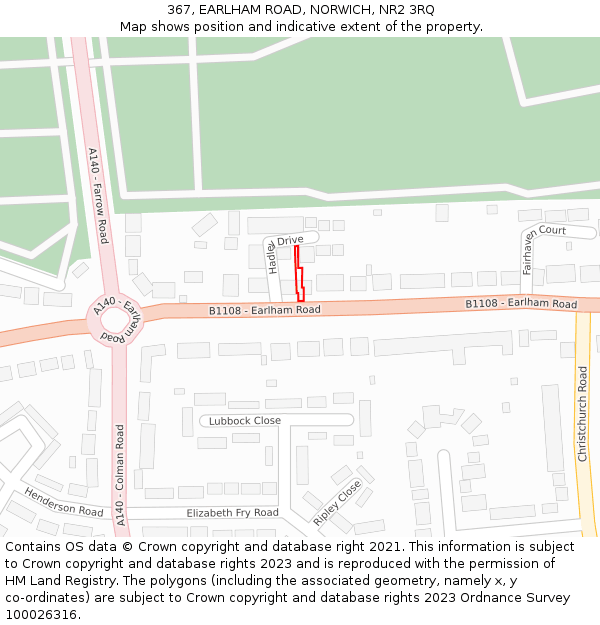 367, EARLHAM ROAD, NORWICH, NR2 3RQ: Location map and indicative extent of plot