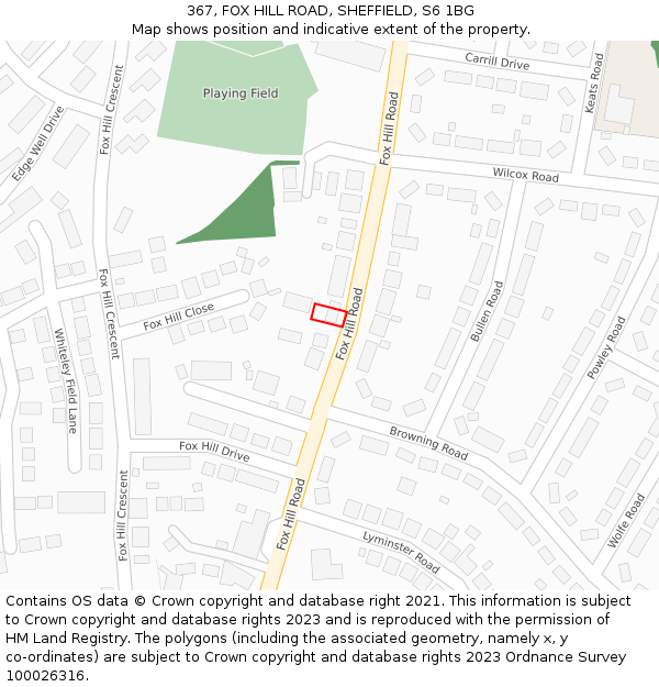 367, FOX HILL ROAD, SHEFFIELD, S6 1BG: Location map and indicative extent of plot
