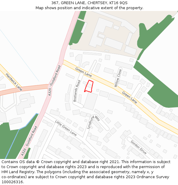 367, GREEN LANE, CHERTSEY, KT16 9QS: Location map and indicative extent of plot