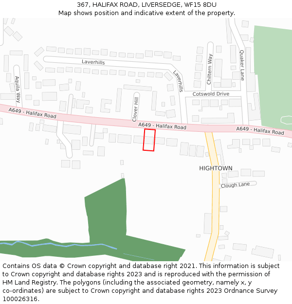 367, HALIFAX ROAD, LIVERSEDGE, WF15 8DU: Location map and indicative extent of plot