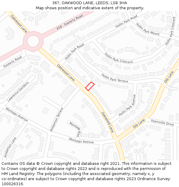 367, OAKWOOD LANE, LEEDS, LS8 3HA: Location map and indicative extent of plot