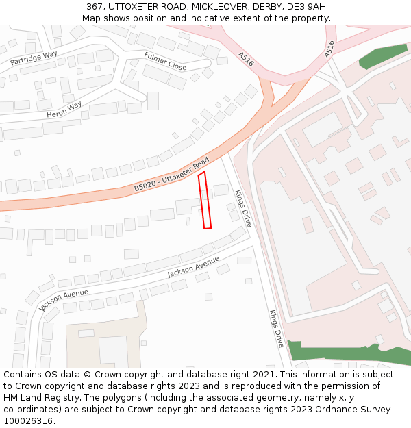 367, UTTOXETER ROAD, MICKLEOVER, DERBY, DE3 9AH: Location map and indicative extent of plot