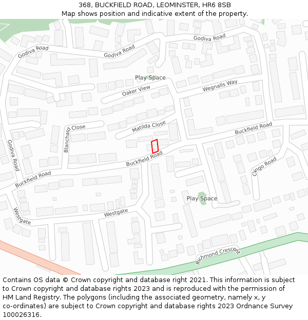368, BUCKFIELD ROAD, LEOMINSTER, HR6 8SB: Location map and indicative extent of plot