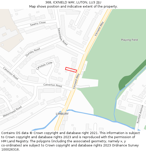 368, ICKNIELD WAY, LUTON, LU3 2JU: Location map and indicative extent of plot