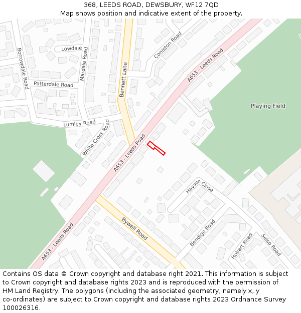 368, LEEDS ROAD, DEWSBURY, WF12 7QD: Location map and indicative extent of plot
