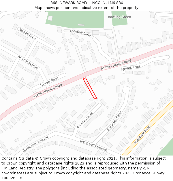 368, NEWARK ROAD, LINCOLN, LN6 8RX: Location map and indicative extent of plot