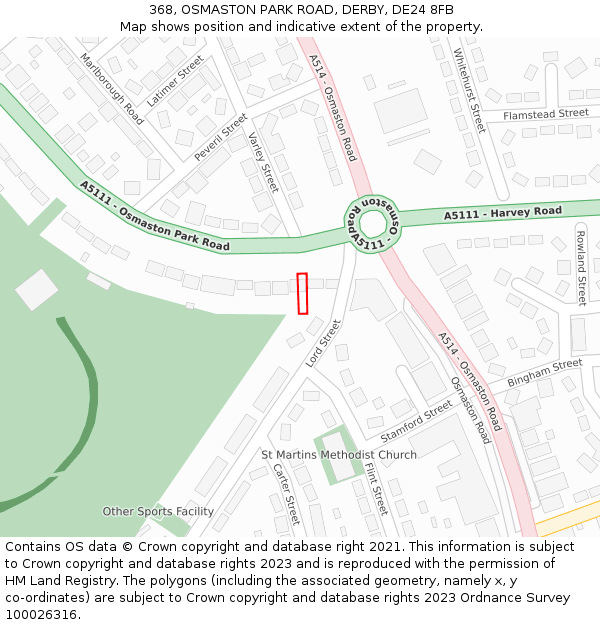 368, OSMASTON PARK ROAD, DERBY, DE24 8FB: Location map and indicative extent of plot