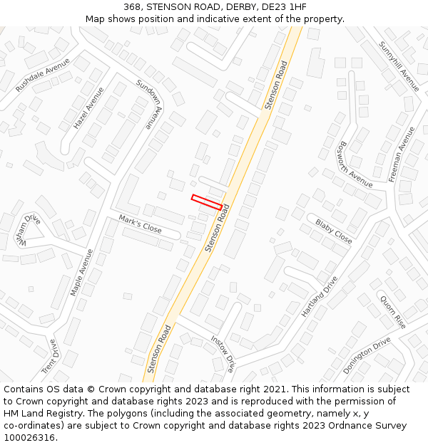 368, STENSON ROAD, DERBY, DE23 1HF: Location map and indicative extent of plot