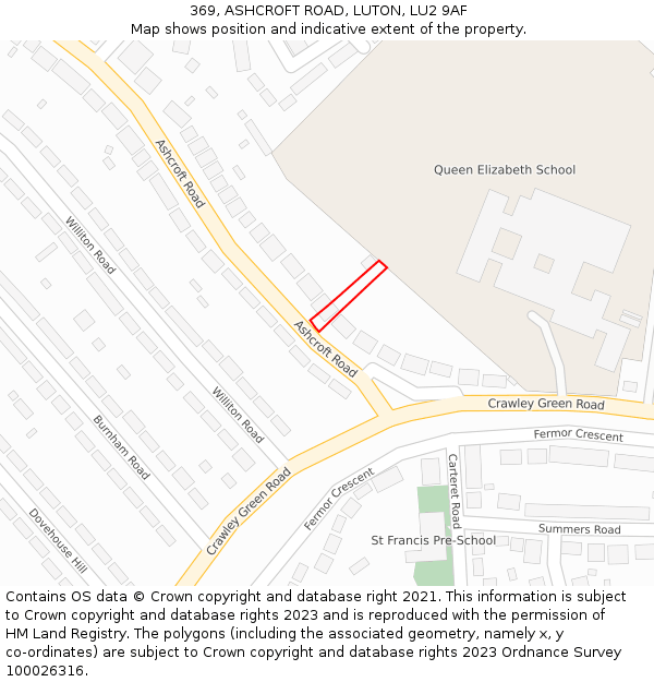 369, ASHCROFT ROAD, LUTON, LU2 9AF: Location map and indicative extent of plot