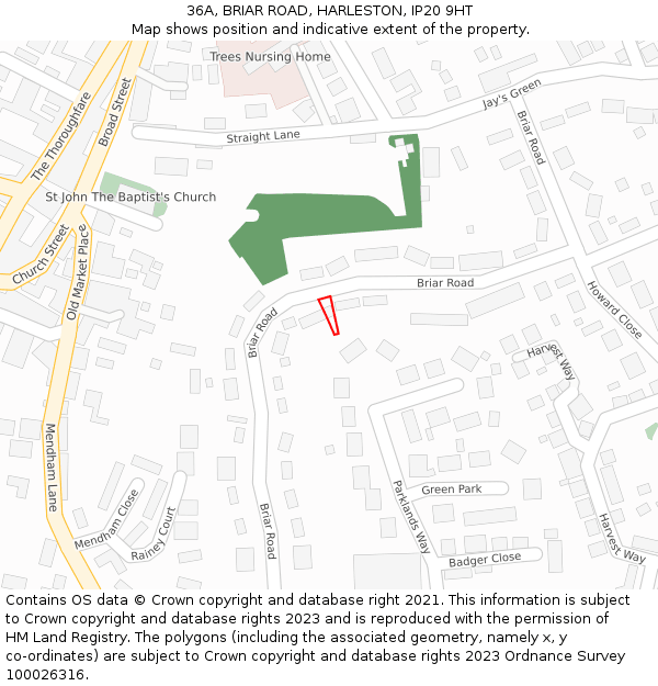 36A, BRIAR ROAD, HARLESTON, IP20 9HT: Location map and indicative extent of plot