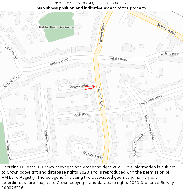36A, HAYDON ROAD, DIDCOT, OX11 7JF: Location map and indicative extent of plot