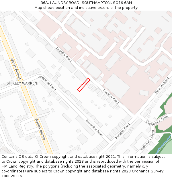 36A, LAUNDRY ROAD, SOUTHAMPTON, SO16 6AN: Location map and indicative extent of plot