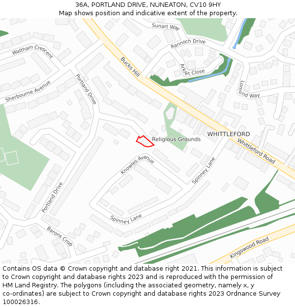 36A, PORTLAND DRIVE, NUNEATON, CV10 9HY: Location map and indicative extent of plot
