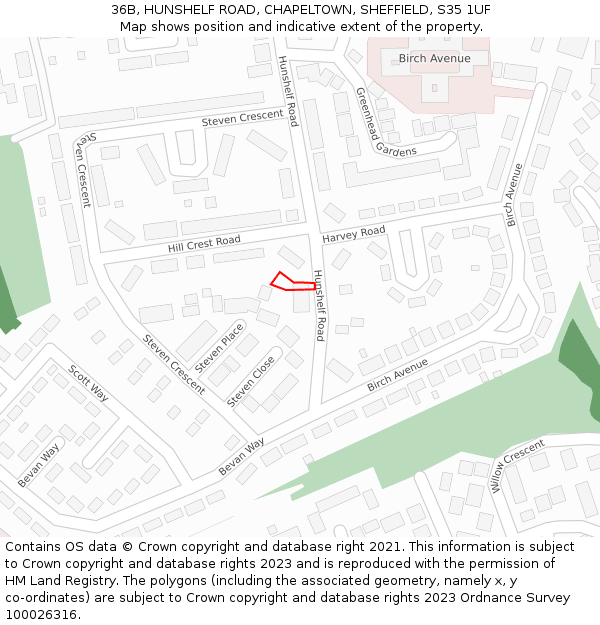 36B, HUNSHELF ROAD, CHAPELTOWN, SHEFFIELD, S35 1UF: Location map and indicative extent of plot